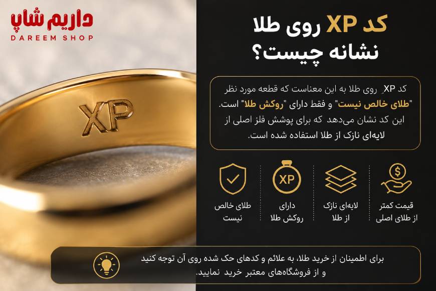 نمونه کد XP روی طلا که نشاندهنده روکش طلا بوده و به معنای طلای خالص نیست